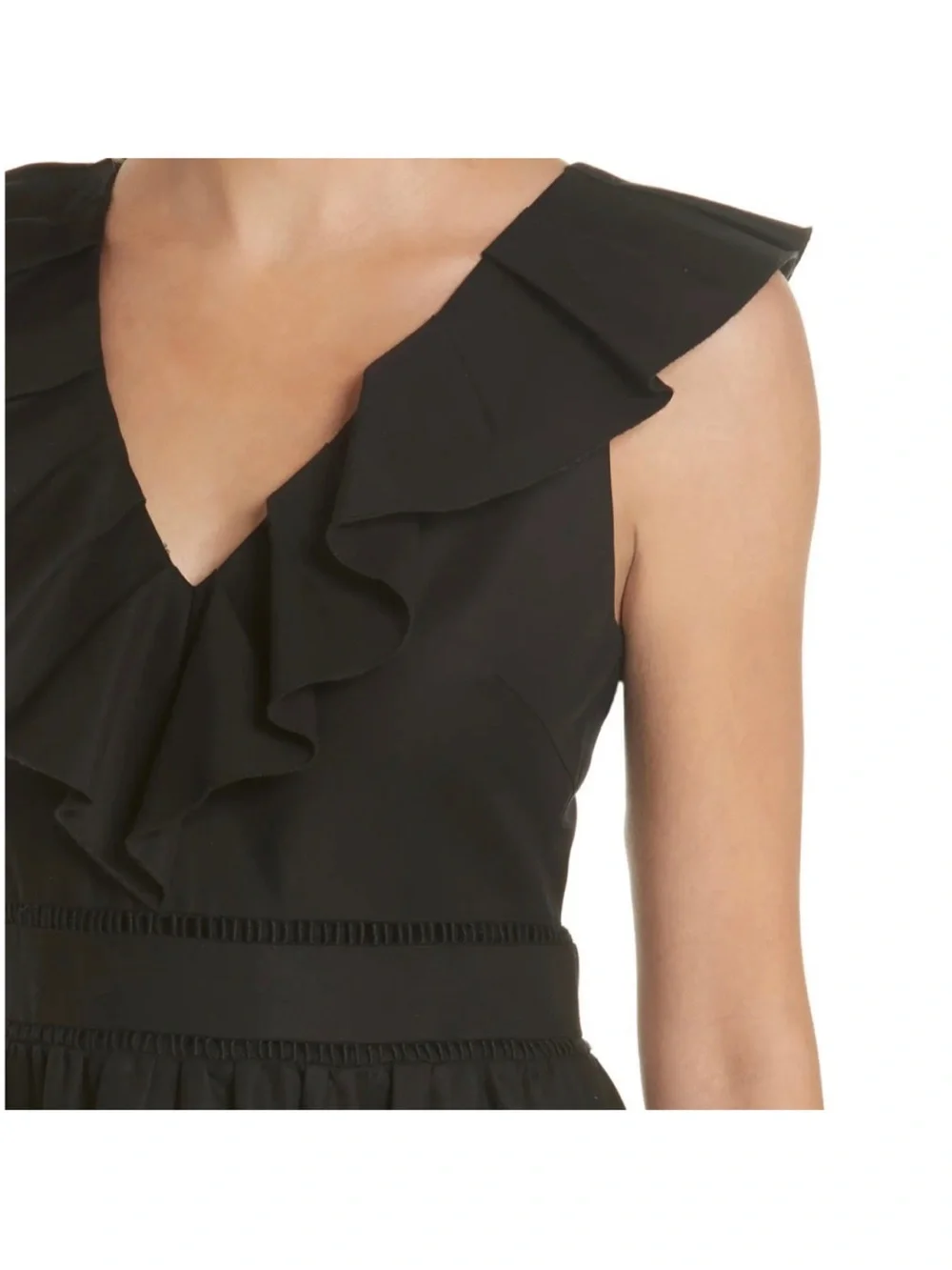Kate Spade New York Black Ruffle Neck Poplin Dress Sz 4